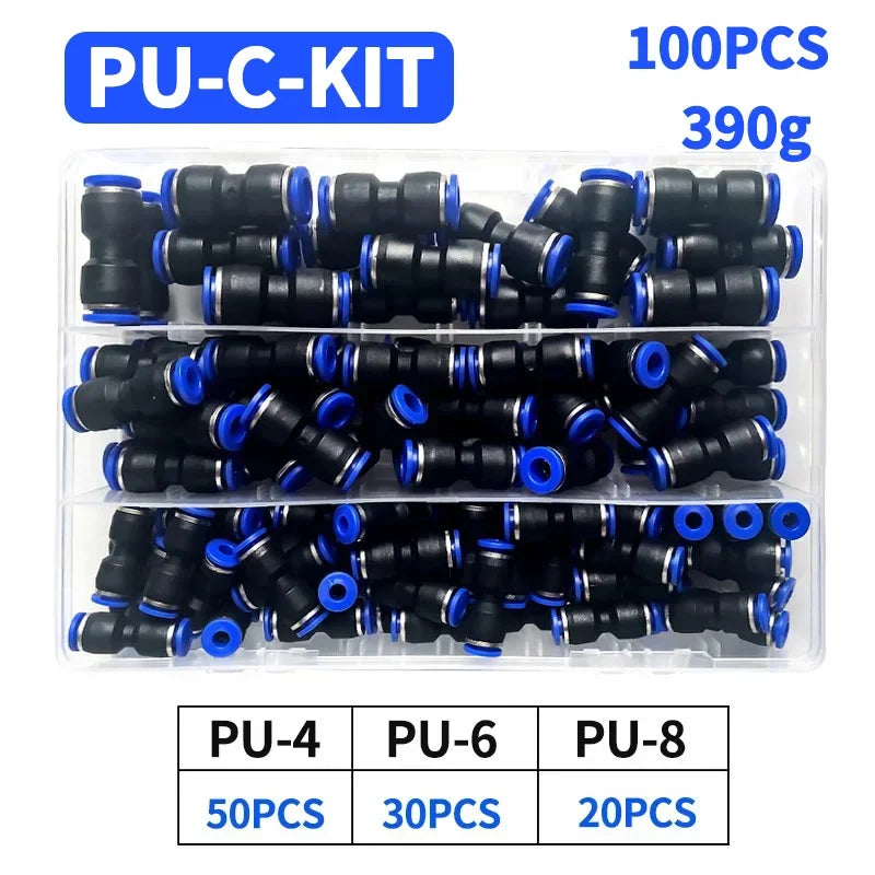 Boxed 23/60/80/100 PCS PU Kit Air Straight Pneumatic Fittings PU Water Pipes Quick Release Connector PU4 PU6 PU8 PU14 4/6/8/10MM