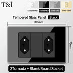 Brazil Standard Wall Socket (Type N) with Type‑C USB, 3‑Gang Wall Switch, Tempered Glass Panel, Stable Power for Home/Office
