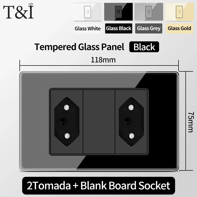 Brazil Standard Wall Socket (Type N) with Type‑C USB, 3‑Gang Wall Switch, Tempered Glass Panel, Stable Power for Home/Office