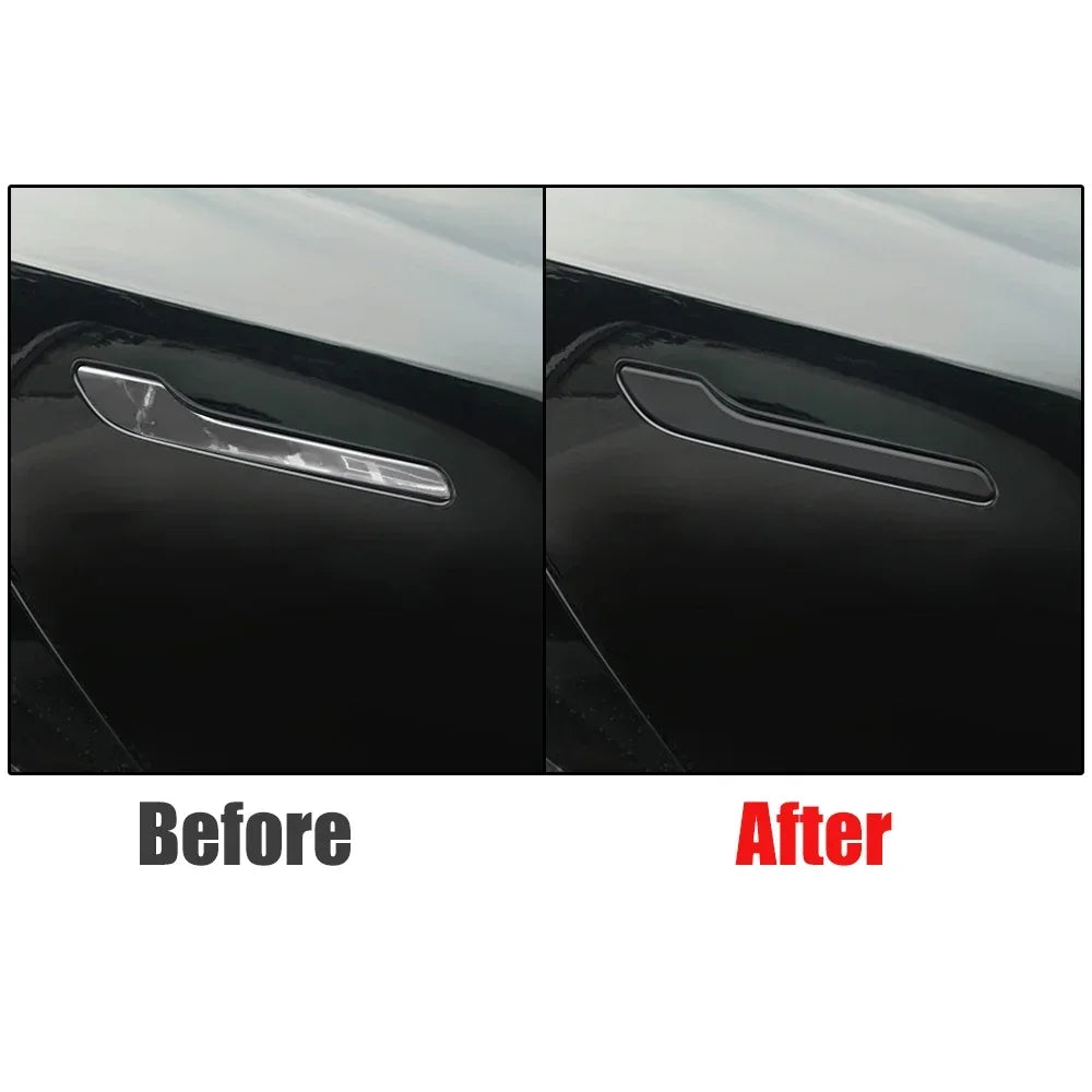 4pcs Set of Black Carbon Fiber Door Handle Covers for Tesla Model 3 & Y - Scratch-Resistant  Tape Polished Finish Amagi