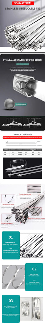 50PCS 304 Stainless Steel Zip Ties, Heavy-Duty Self-Locking Metal Cable Ties 4.6mm,Anti-Rust & Heat Resistant for Marine,Outdoor