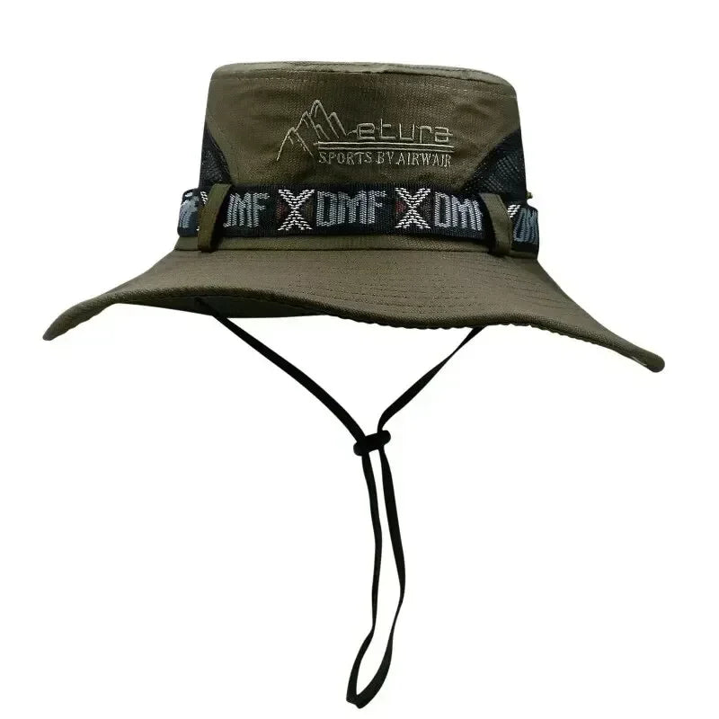 Summer Men Outdoor UV Protection Wide Brim Hiking Hat Mesh Fisherman Hat Beach Sunscreen Cap Summer Bucket Hats Men Amagi