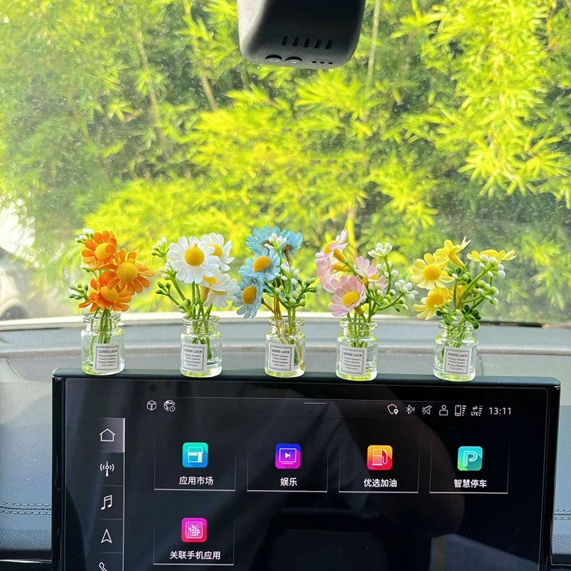 Car Interior Decoration Auto Dashboard Gadgets Ornament Cute Simulation Flowers Vase Sakura Gypsophila For Girl Woman Amagi