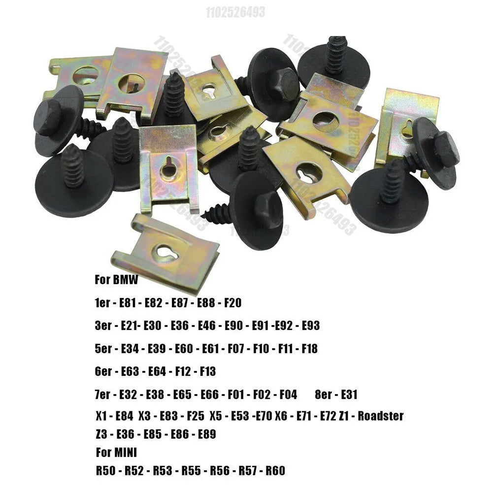 60pc U-Shape Metal Nut/Screw Washers for BMW E46 E92 E90 F10 Car Fender Bumper Cross Head Screws Engine Guard Clip Chassis Sheet