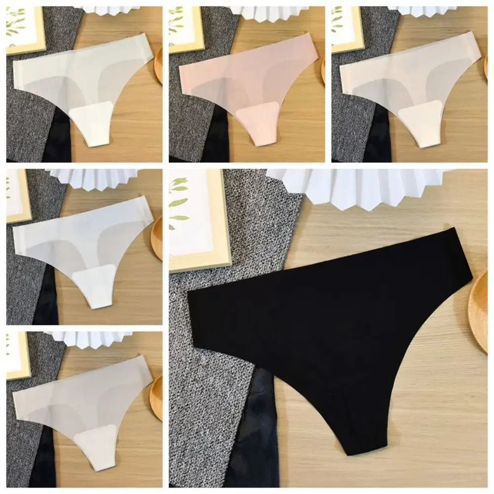 Transparent Thong Panties Women Ultra-thin Sense Sexy Female Seamless Low-waist Solid Color G-string Quick Drying Underwear amag