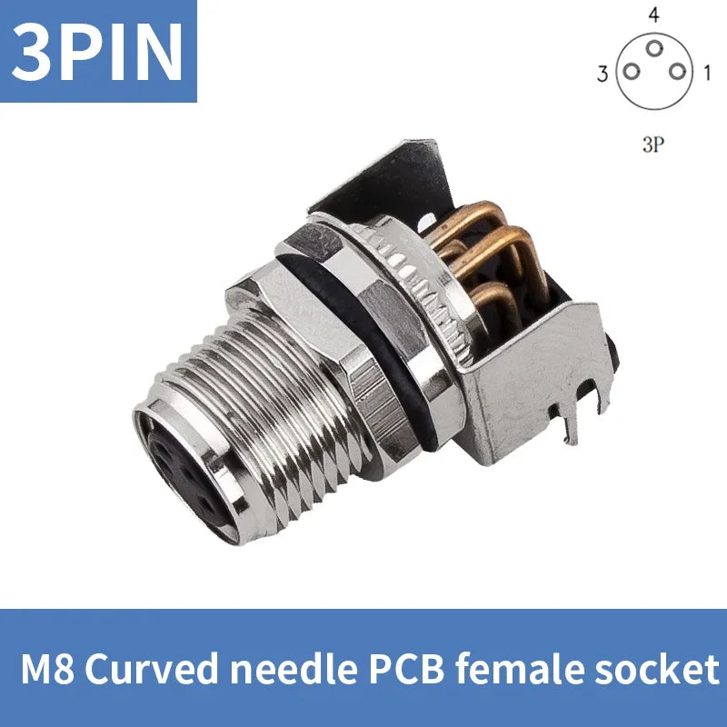 5/10 PCS M8 Straight/Curved Pin Aviation Plug Sensor PCB Bonding Plate Male and Female Socket Waterproof Connector 3/4/5/6/8P