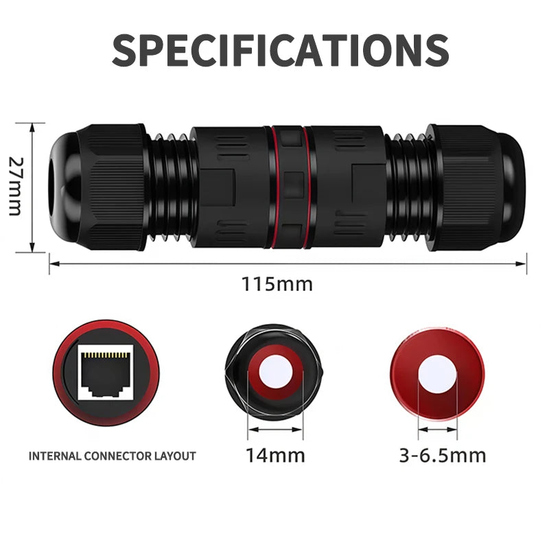 IP68 Waterproof RJ45 Ethernet Coupler, Cat6A Shielded 10Gbps Network Cable Extender for Outdoor LAN and Security Camera