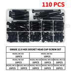 Grade 12.9 Carbon Steel Socket Head Cap Screws Kit, M3 M4 M5 M6 M8 Assortment, High Tensile Hex Bolts, Rust Resistant, Allen Key