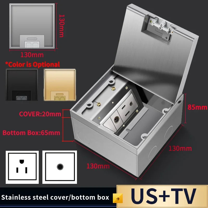 Stainless Steel Floor Socket Outlet, Hidden Flush Mount Electrical Floor Power Socket for EU US FR BR IL Standard Plug