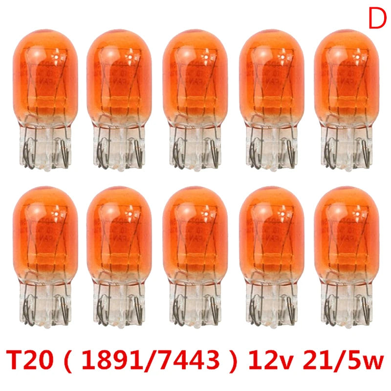 10Pcs T20 W21/5W Signal Light Halogen Bulb 7440 7443 Clear Orange Daytime Turn Stop Brake Tail Bulb DRL Bulbs