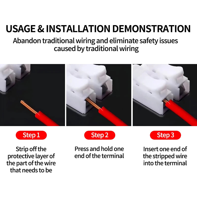 100PCS CH2 CH3 Quick Push Wire Connector, 2Pin 3Pin Spring Loaded Terminal Block,Flame Retardant Electrical Connector for Wiring