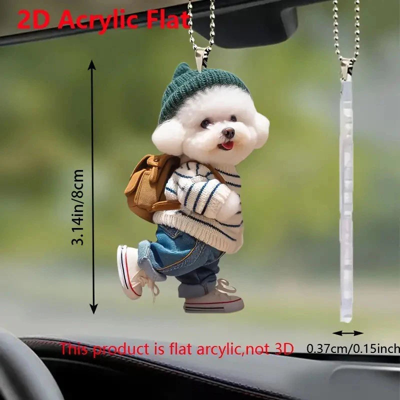Creative Puppy Man Backpack Rearview Mirrors Pendant Car Hanging Ornaments Car Decoration Accessories Gifts For Women Men