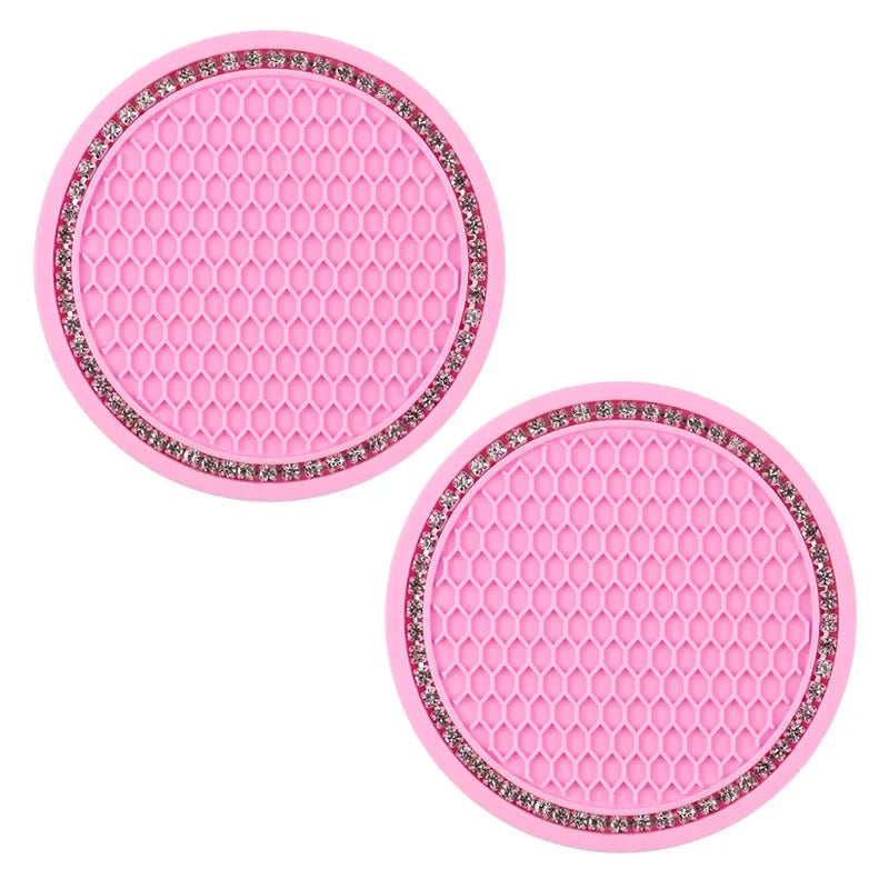 2pcs Cute Bling Car Cup Holder Coaster Mat with Rhinestone for Women Girl Universal Anti Slip Automotive Interior Amagi