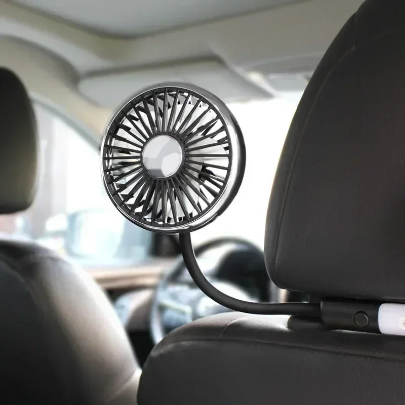 Car USB Fan Dual Head Cooling Air Hose Fan for Backseat 360°Rotation 3-Speed Auto Headrest Fan For Rear Seat Amagi