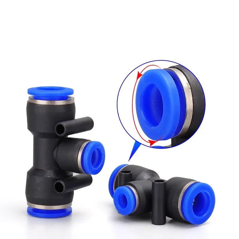 Pneumatic Push-In Quick Connector PE/PEG Plastic Tee Fittings (PE4 PEG6-4/8-4/8-6/10-6/8) for Air Compressor Fluid Systems Hose