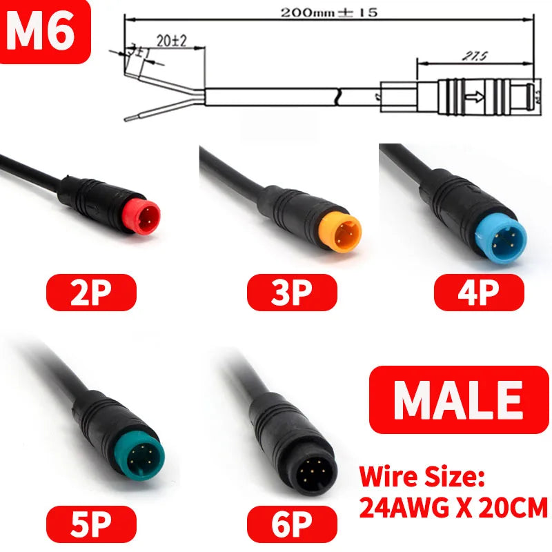 5/20/100 PCS M6 M8 Julet Sensor Waterproof Electric Bicycle Butt Joint Plug Male Female Ebike Display Cable Connector With Wire