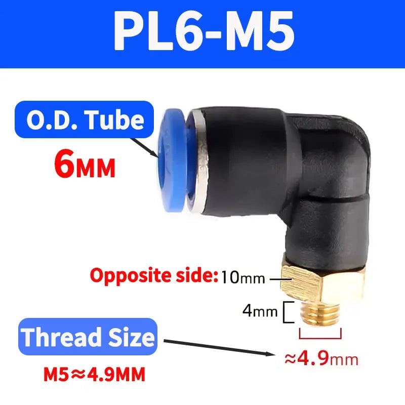 PL Push to Connect Tube Fitting Male Elbow PL4/6/8/10/12mm Tube OD x M5/01/02/03/04 Thread Pneumatic Air Push Fit Lock Fitting