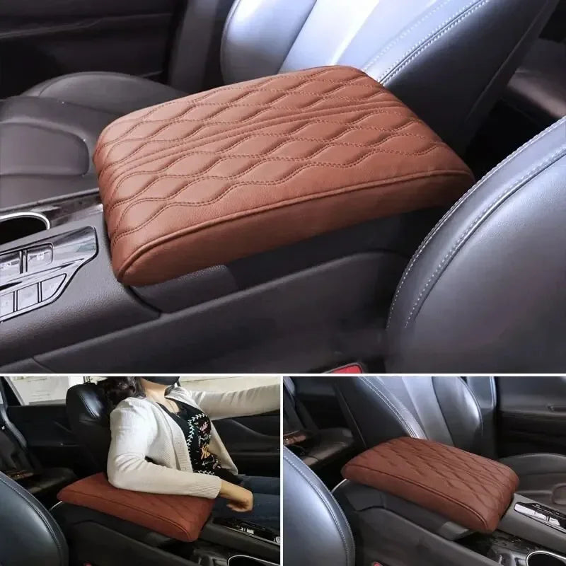 Car Soft Armrest Mat Wave Embroider PU Leather Center Console Arm Rest Protection Cushion Auto Armrests Storage Box Cover Pad