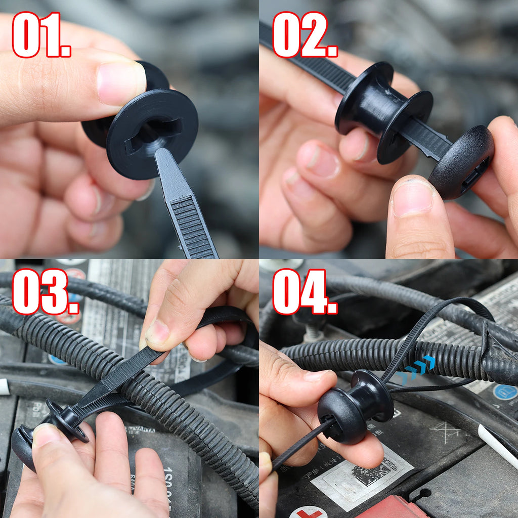 10/1pcs Black Nylon Car Motocycle Base Plate Cable Plastic Loop Tag Self-Locking Zip Ties Installation FIxed Seat Frame Clips
