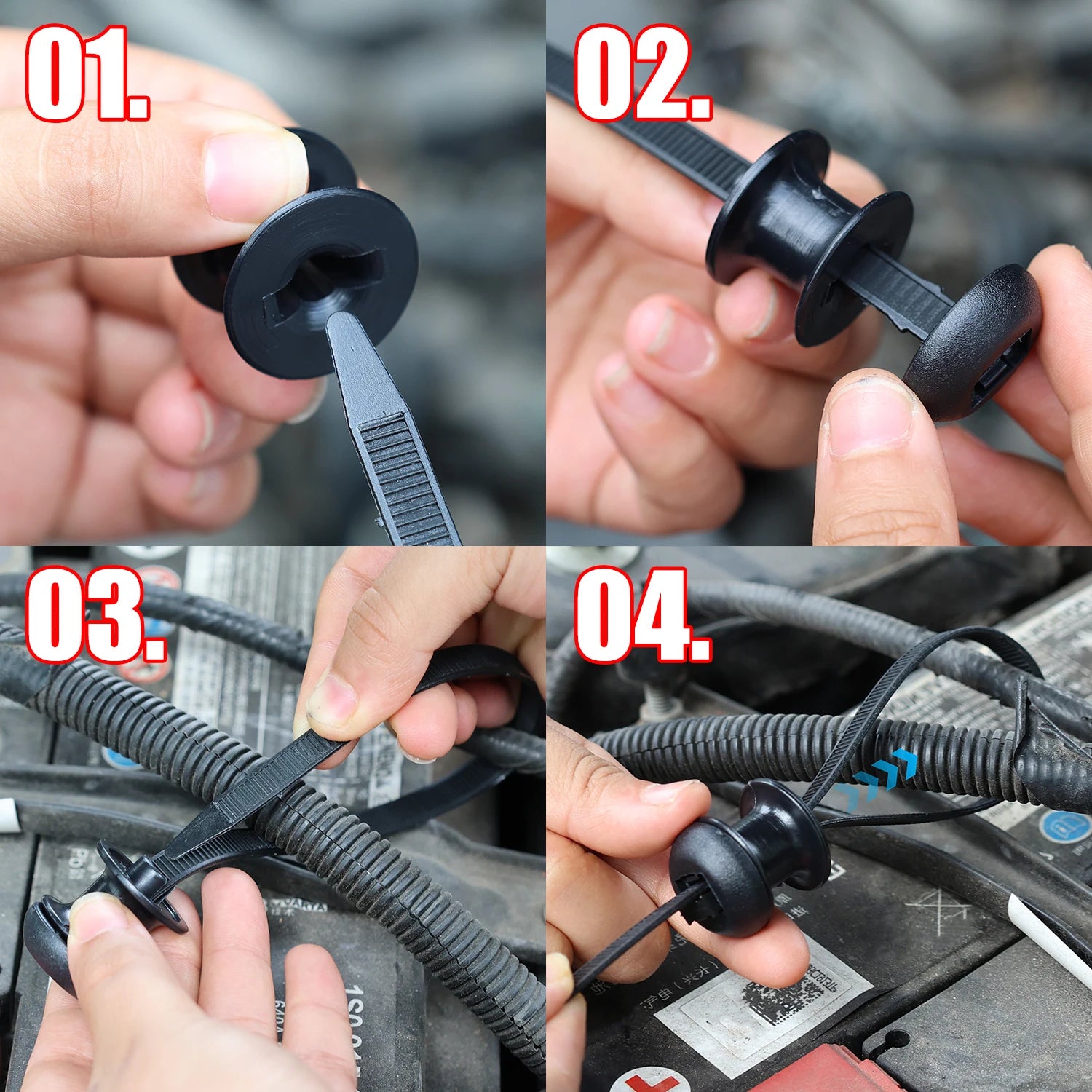 10/1pcs Black Nylon Car Motocycle Base Plate Cable Plastic Loop Tag Self-Locking Zip Ties Installation FIxed Seat Frame Clips