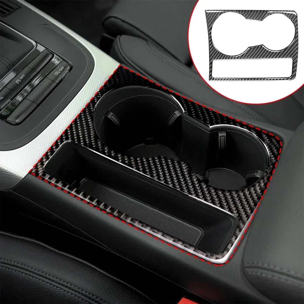 For Audi A4 B8 A5 2009 2010 2011 2012 2013 2014 2015 Carbon Fiber Center Console Water Cup Holder Cover Trim Accessories Tools