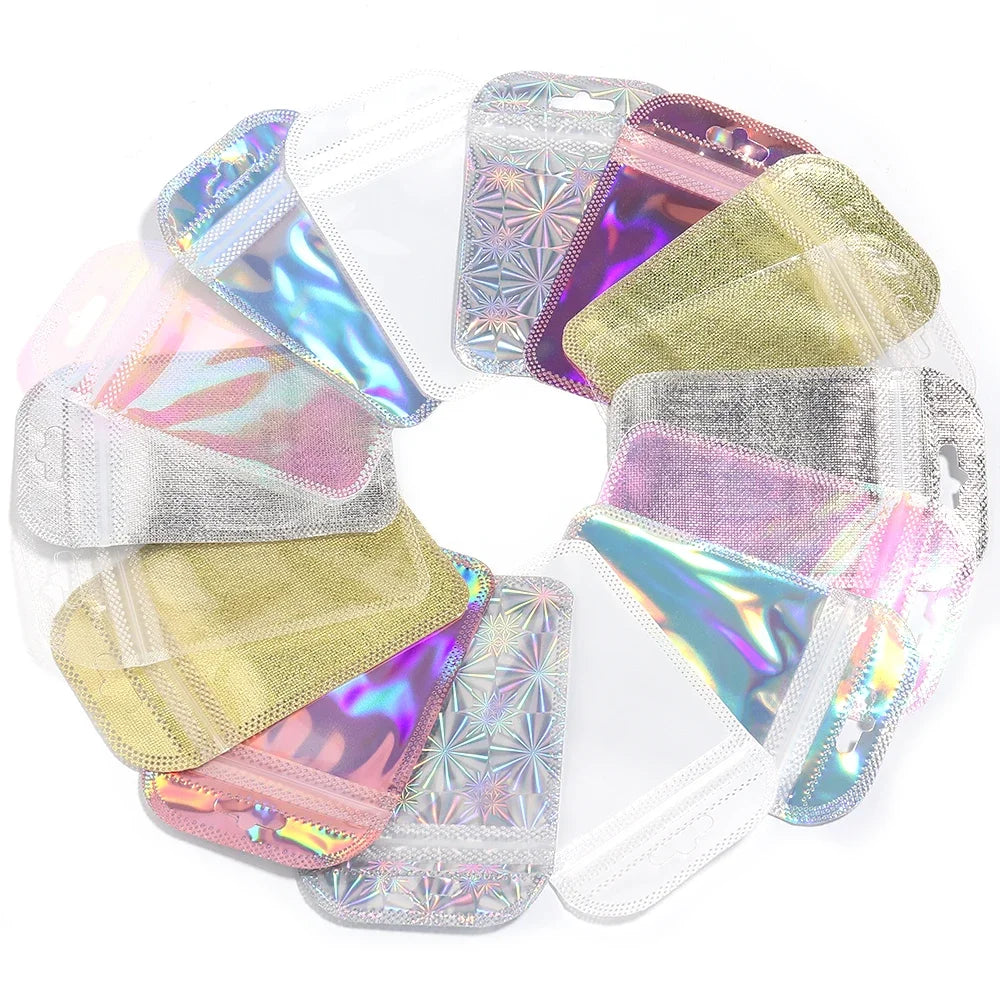 Colorful Laser Ziplock Bag Packaging Bags For Earring Jewelry Display Bags Pouch Gift Packaging Resealable Storage Bag Amagi