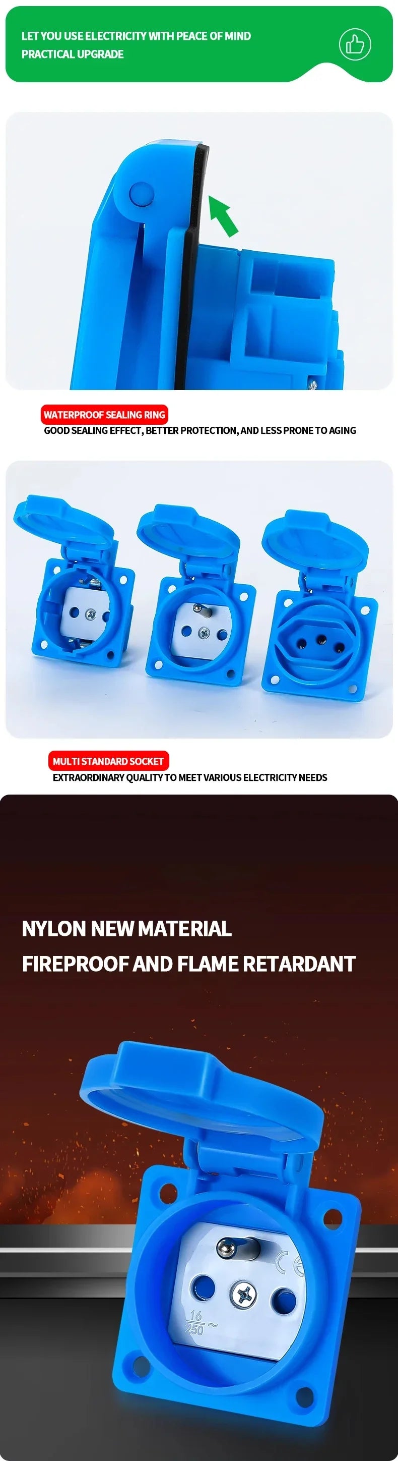 IP54 16A Outdoor Socket with Flip Cover | Euro/UK/BR Plug Waterproof for Garden & Industrial Use - Heavy Duty Explosion-Proof