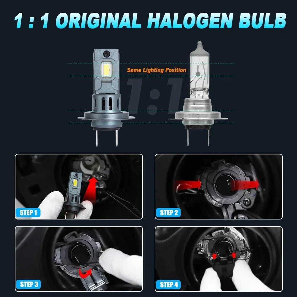 High Power H7 LED Headlight 1:1 Mini Size Headlamp 20000LM 6000K Lamps Super Bright Plug and Play Car Headlight Bulbs Amagi