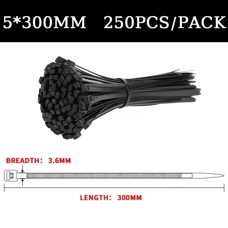 Heavy Duty Self-Locking Nylon Cable Ties 5x200 5x500mm Black, Weatherproof Zip Ties for Electrical Industrial Home Use,Bulk Pack