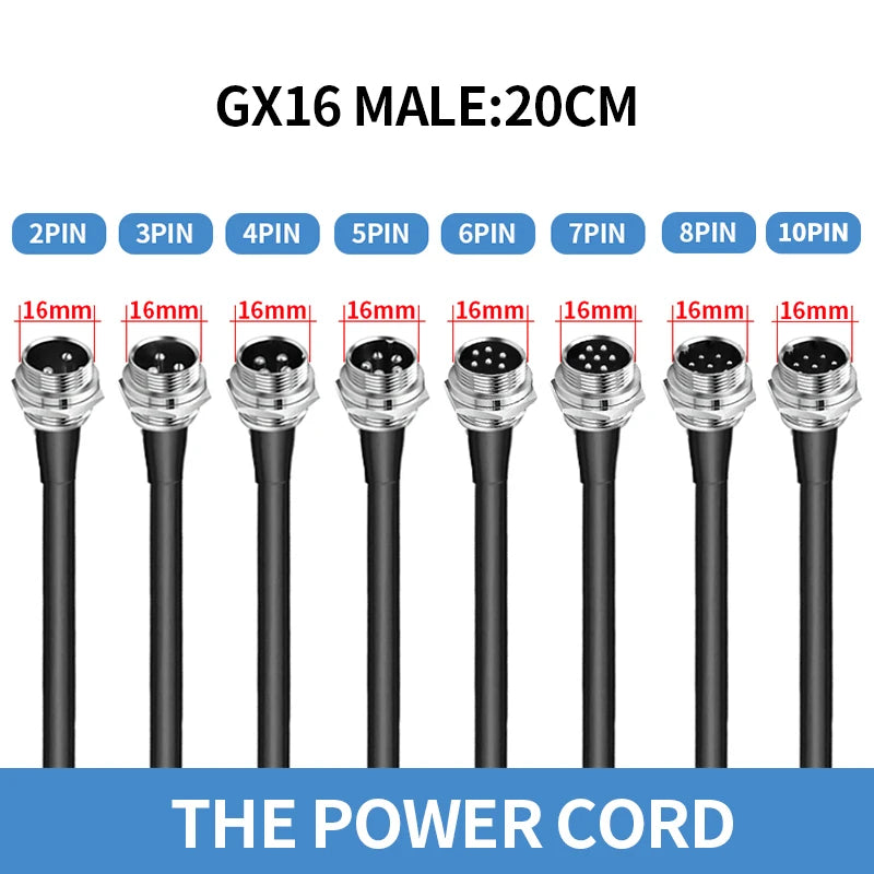 1PCS GX16 Auto Waterproof Connectors 2-10 Pins with Power Cable Line Socket Plug—Suitable for Industrial Machinery and Equipment