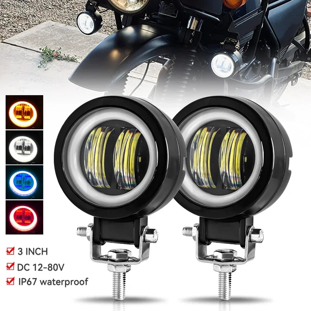 Motorcycle LED Angel Eye Work Light Bar Spot Lamp Offroad Car Boat Truck SUV Pickup 12V 24V Driving Fog Lamp Headlight Amagi