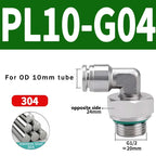 10/50/200PCS PL-G 304 Stainless Steel Trachea Quick Coupling Joint 1/8" 1/4" 3/8" 1/2" External G Thread Elbow Pneumatic Fitting