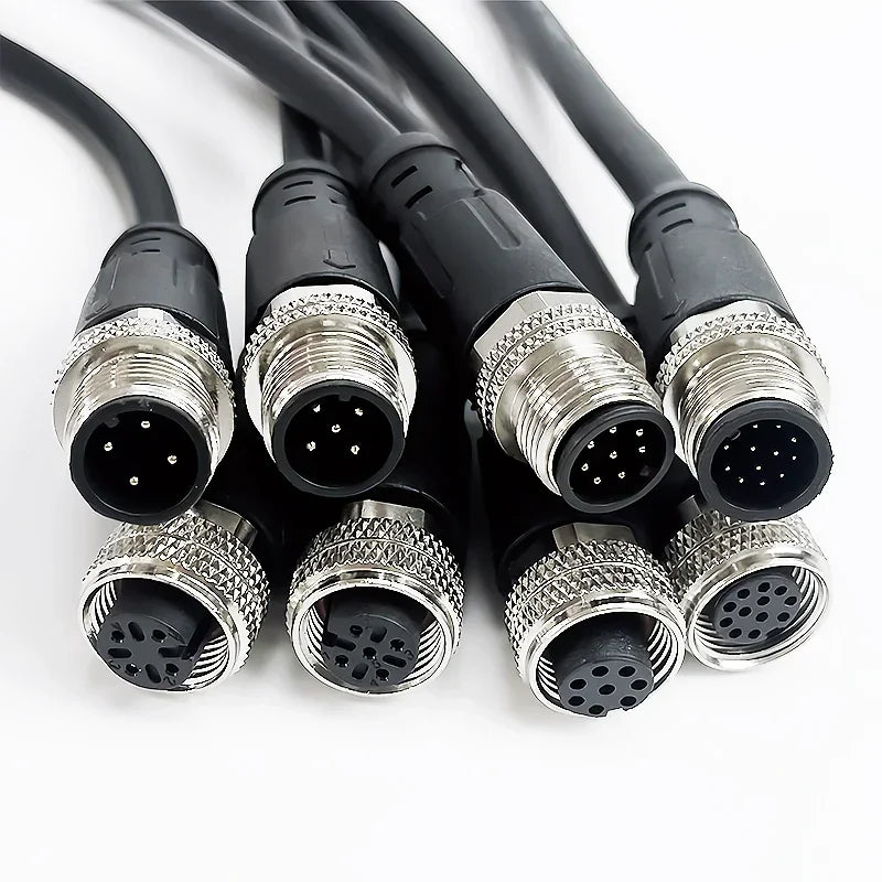 2m M12 Waterproof Sensor Cable, Male & Female Connector, 4/5/8/12 Pin, Integrated Injection Molded for Industrial Automation