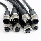 2m M12 Waterproof Sensor Cable, Male & Female Connector, 4/5/8/12 Pin, Integrated Injection Molded for Industrial Automation