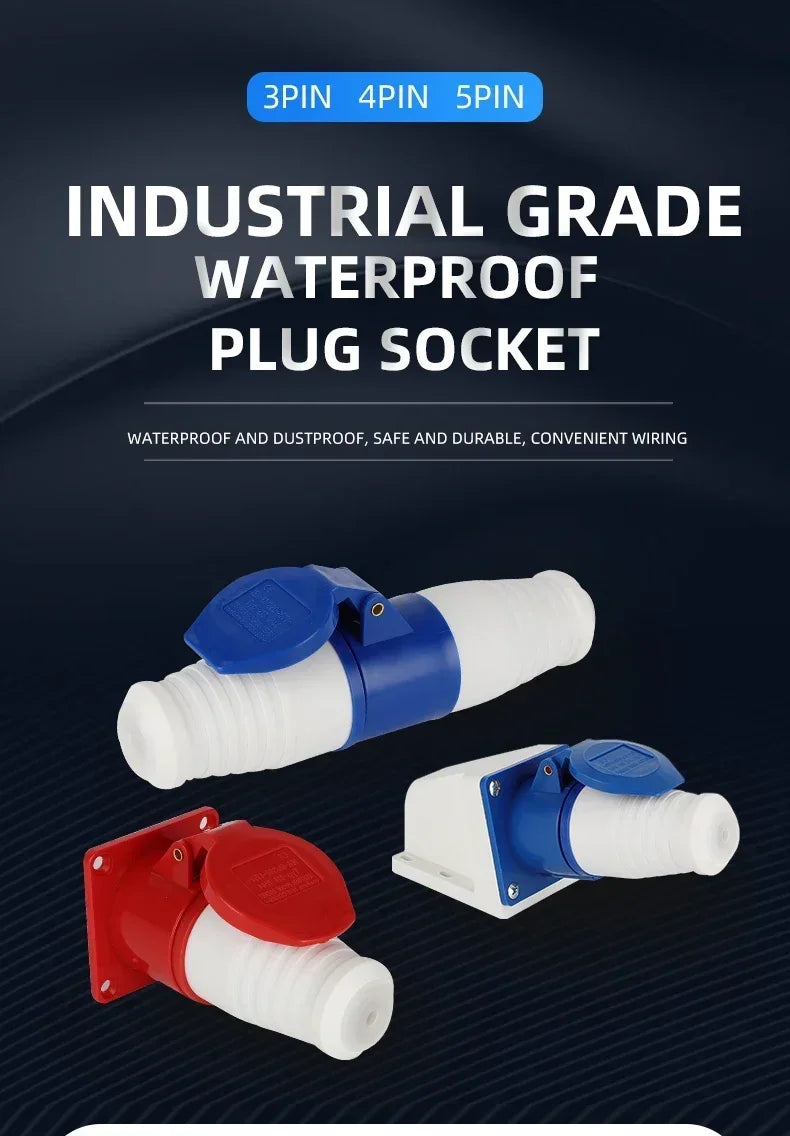 5Pcs Industrial Plug and Socket Waterproof Connector 3PIN 4PIN 5PIN 16A/32A  Waterproof Electrical Connection Wall Mount Socket