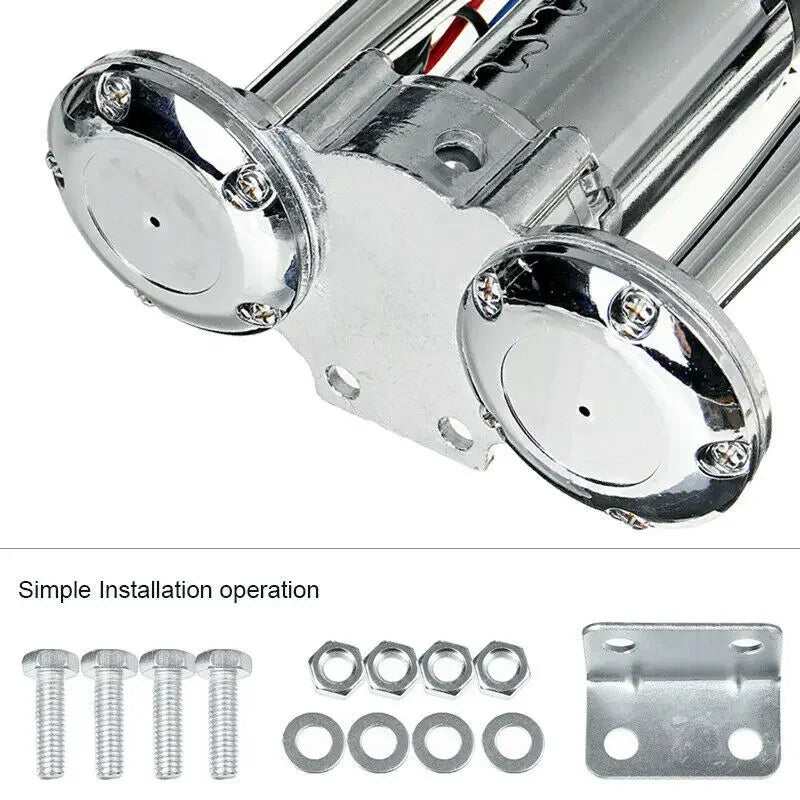 Super Loud 600DB Dual Trumpet Train Horns for Trucks 12V Stainless Steel Electric High Decibel Chrome Finished Car Speaker with