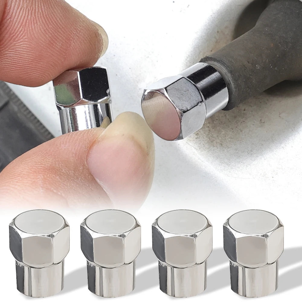20/10Pcs Car Flat Head Valve Cap Universal Hexagonal Chrome Plated Dust Wheel Nozzle Decor Tyre Valve Stem Caps Auto Accessories