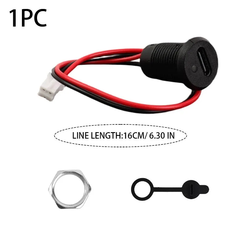 1-5pcs 2-Pin Type-C Connector with Female Socket Fast Charging Jack Waterproof USB Charging Port USB-C Charger Plug and Socket