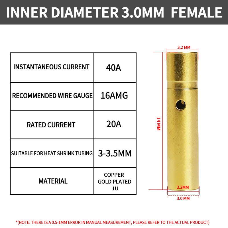 40Pcs Gold-Plated Bullet Banana Connectors, 2–8mm Pure Copper Plug Set for RC Brushless Motor & ESC Wiring