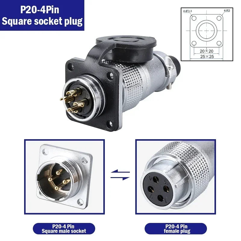 PLS20 WS20 TP20 Aviation Connector 20mm Opening Diameter 2-12 Pin Male Female Circular Plug Socket Metal Shell Waterproof IP67
