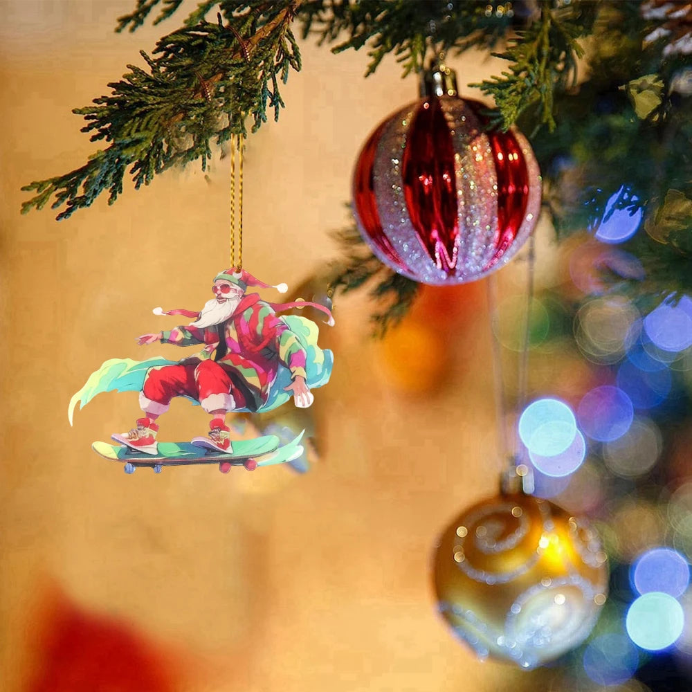2024 New Christmas Car Pendant Rearview Mirror Pendant Keychain Pendant Fashion Cool Santa Claus Charm Decoration Accessories