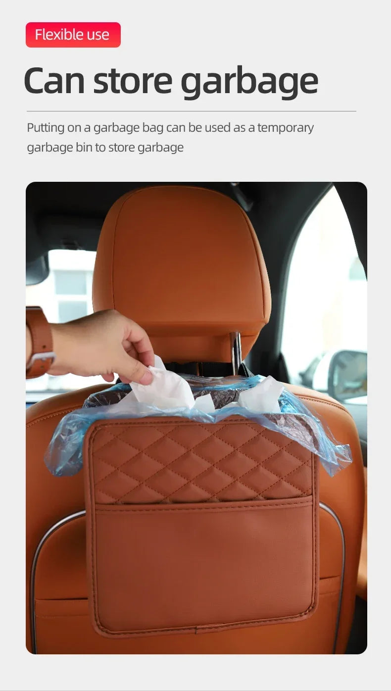 2/1pcs Multifunction Car Seat Hanging PU Leather Storage Bag Organizer Rear Seat Hanging Pouch Tissue Box Trash Dustb Accessorie