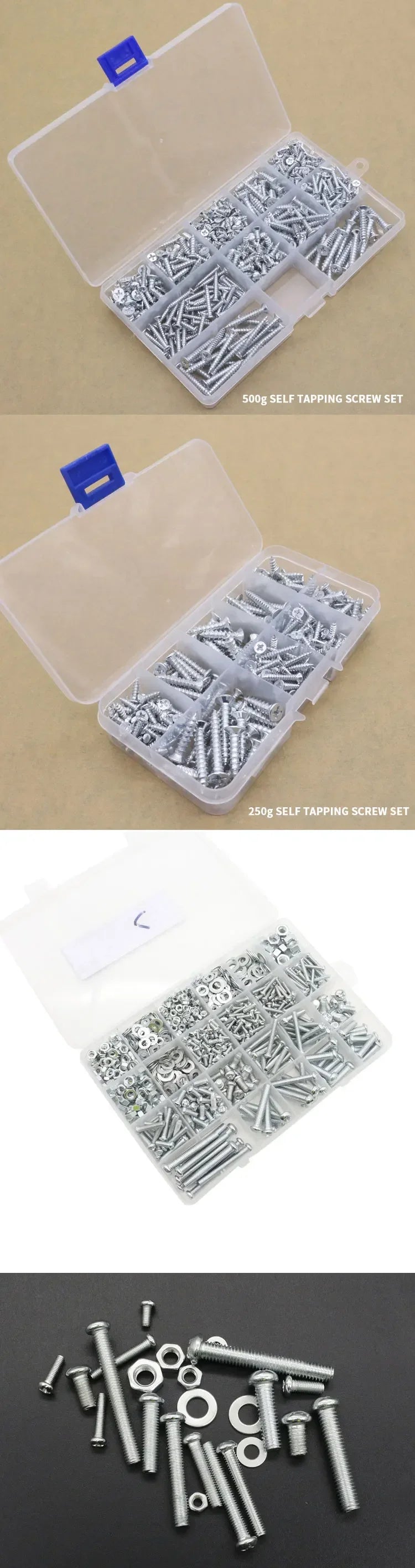M3-M6 Phillips Pan Head Self-Tapping Screw Assortment Kit with Nuts & Washers - Stainless Steel Fastener Set for DIY/Machinery