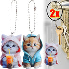 Acrylic Cat Pendant Key Chain 2D Flat Kitten Hanging Keychain Lifelike Kitten Bag Pendent Cartoon Animal Keyring Accessories