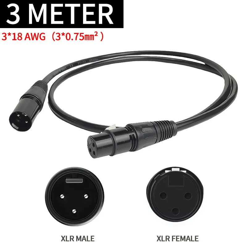 3-Pin XLR Male to Female Microphone Cable, 3×18AWG Balanced DMX Audio Cord for Stage Light, Mixer, Speaker & Amplifier
