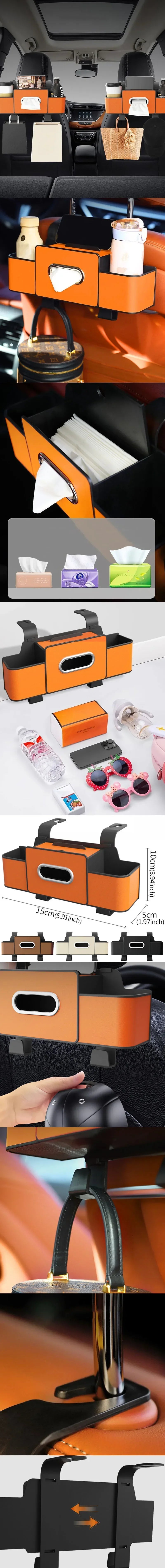Universal Fit 4-in-1 Car Seat Organizer Tissue Holder Cup Slots Hooks Phone Holder Durable Multi-Functional Storage Box Vehicle