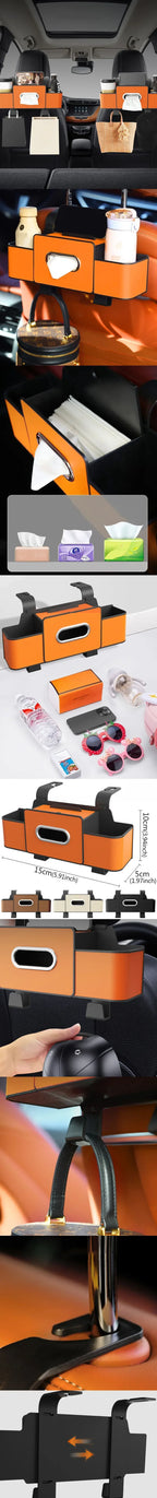 Universal Fit 4-in-1 Car Seat Organizer Tissue Holder Cup Slots Hooks Phone Holder Durable Multi-Functional Storage Box Vehicle