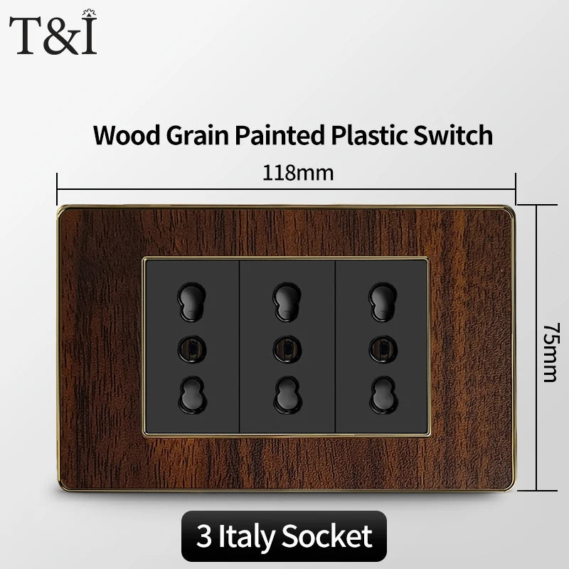118-Type Retro Wood Grain Wall Plate – Black Plastic Spray-Painted Decorative Panel for Italy Standard Switch & Socket