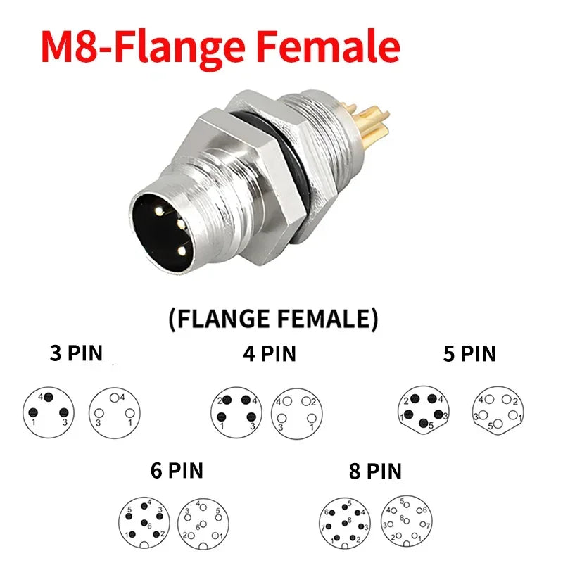 M8 Waterproof Aviation Connector Set, 3–8 Pin Male Female Plug & Socket for Proximity Sensor, Straight Right Angle/Flange Mount