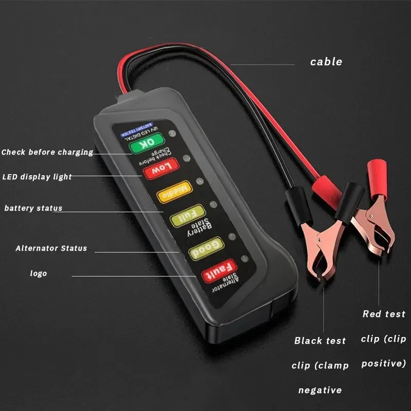 Universal 12V Digital Battery and Alternator Tester Compact Car/Motorcycle Diagnostic Tools with Accurate Measurement amagi